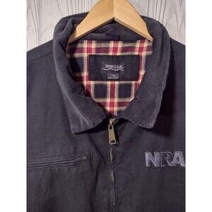 NRA Jacket Mens XXL Black Canvas Plaid Flannel Lined Full Zip Coat Burks Bay